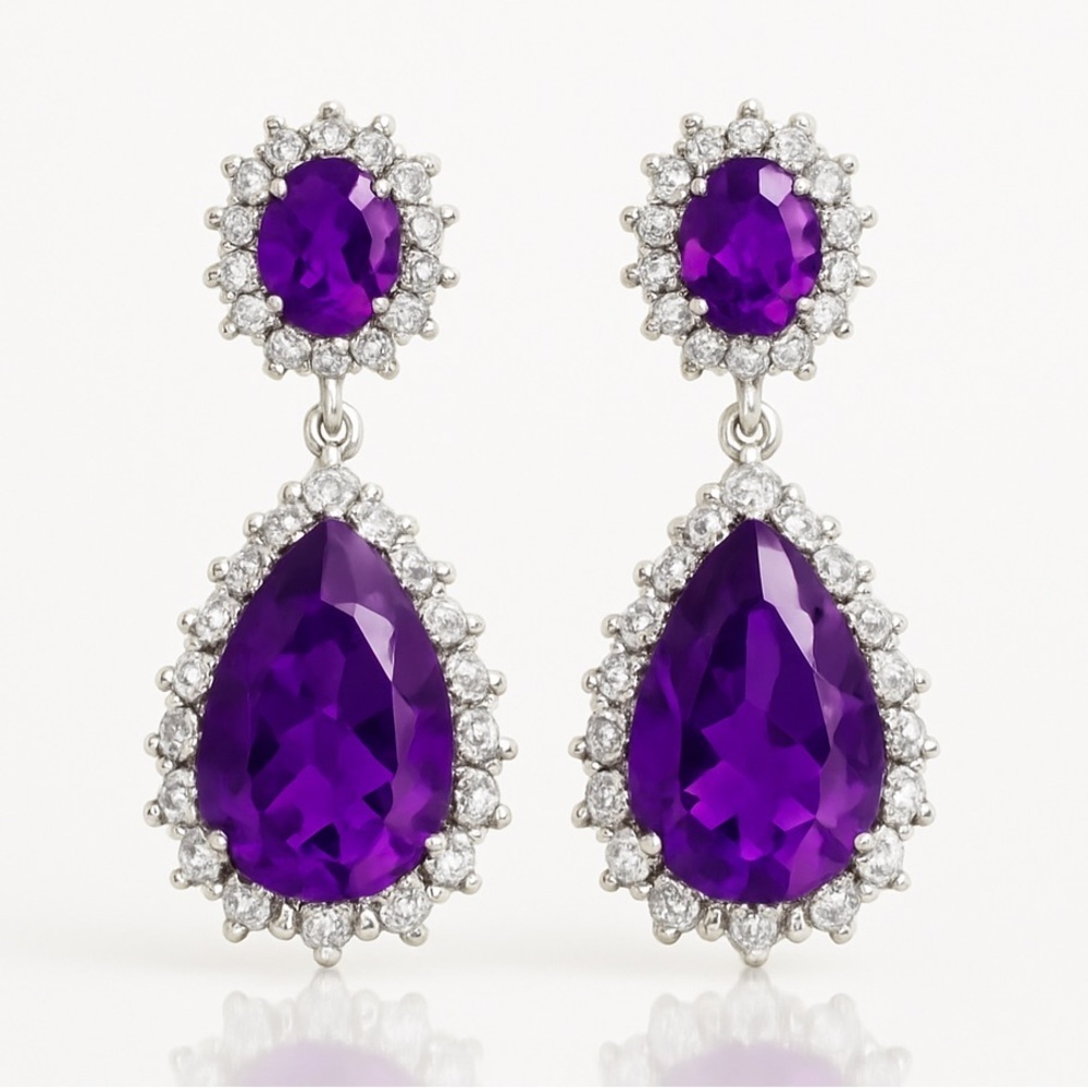 ⚜️ Elegant Purple and Silver Drop Earrings